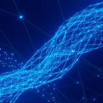 a blue abstract background with lines and dots